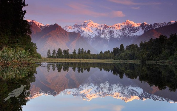 Perfect Mirror Reflection, Lake Matheson & The Southern Alps, South Westland, New Zealand